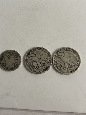 Silver half dollars 1944-1942 and 1900 quarter (L)