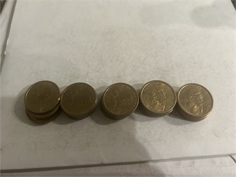 A lot of Liberty one dollar coins, United States (L)