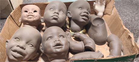Lot of 5 Ceramic Doll Heads Approximately 5 inches from neck to forehead