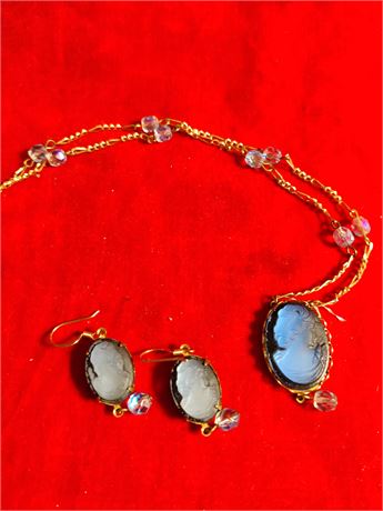 Cameo Necklace and Matching Earrings