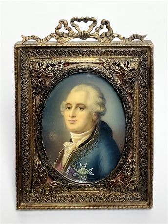 Miniature Portrait Painting of King Louis XVI of France, Signed Lebrun