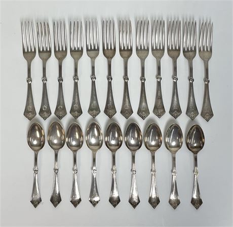 12 Sterling Silver Forks and 9 Sterling Spoons by Gorham (657 g)