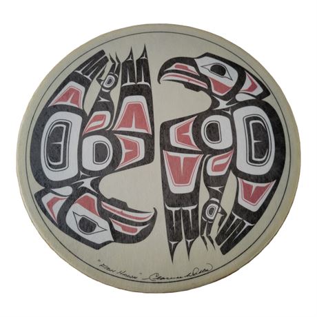 Canadian Northwest Coast Haida Indian Drum by Clarence A.Wells