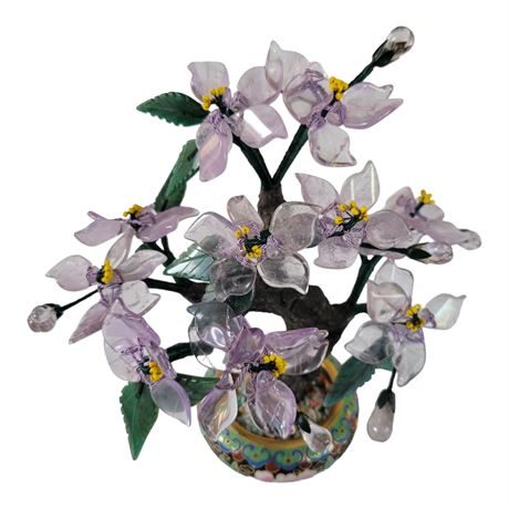 Chinese Amethyst Jade Tree Cloisonne Flower Pot