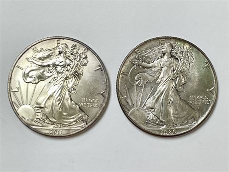 2 Silver Eagle Dollars: 1986 and 2011