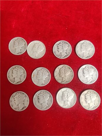 Lot of 12 Mercury Dimes