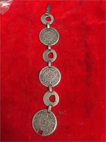 Vintage Sterling Silver Mayan Calendar Bracelet 43.3g (R)
