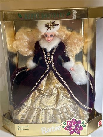 Barbie Doll 1996 Happy Holidays #15646 Special Edition Gold Dress New in Box(L)